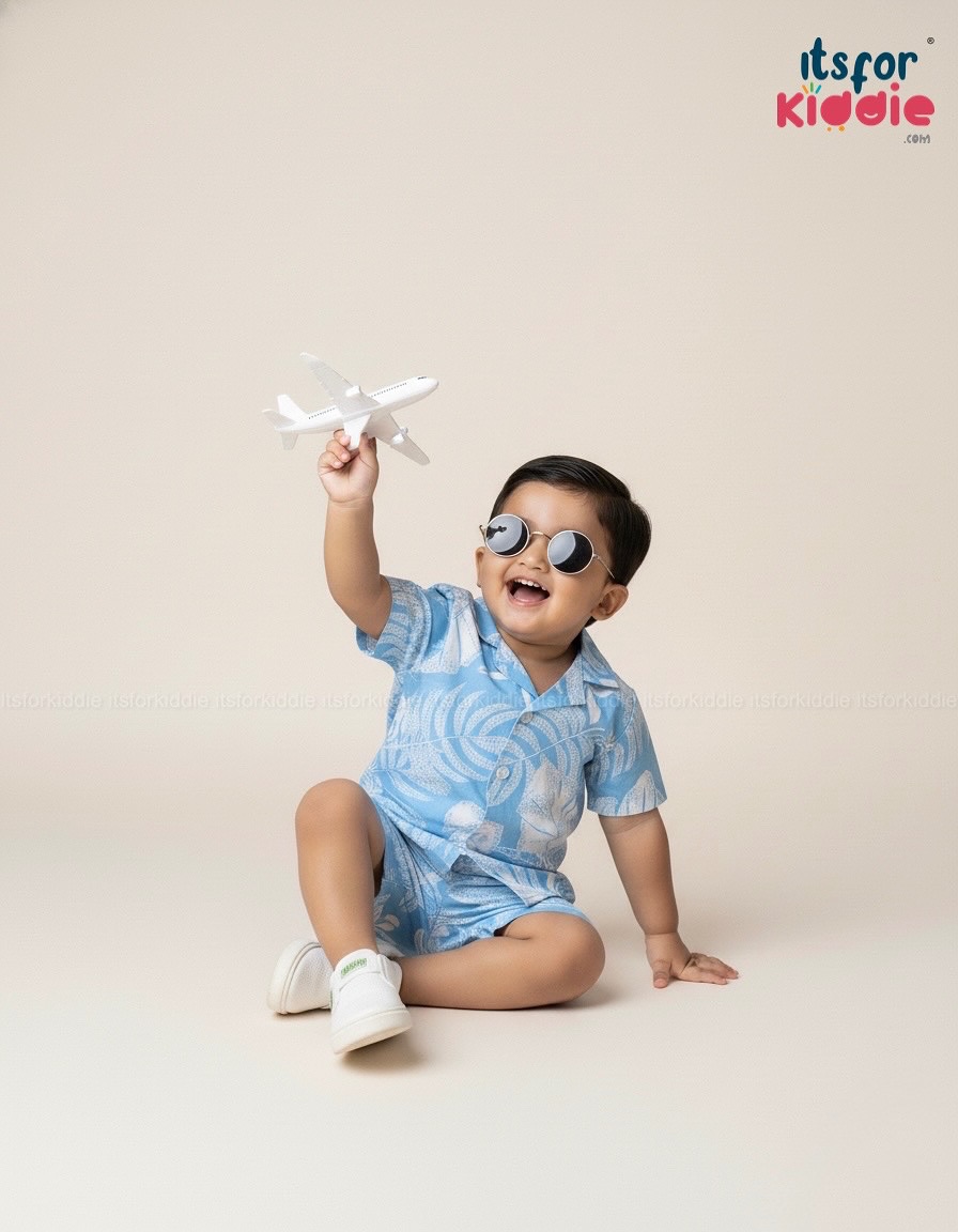 Boys’ Viscose Hawaiian Print Shirt & Shorts Set
