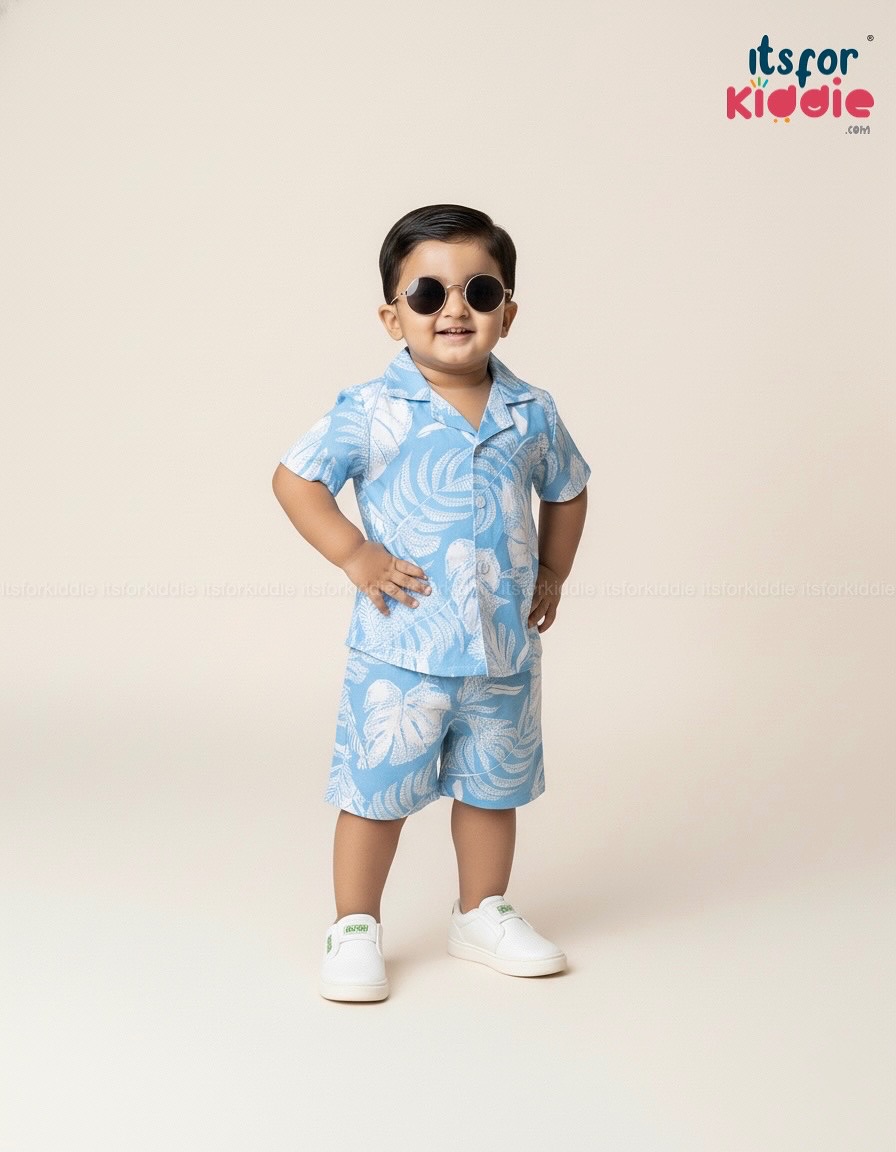Boys’ Viscose Hawaiian Print Shirt & Shorts Set