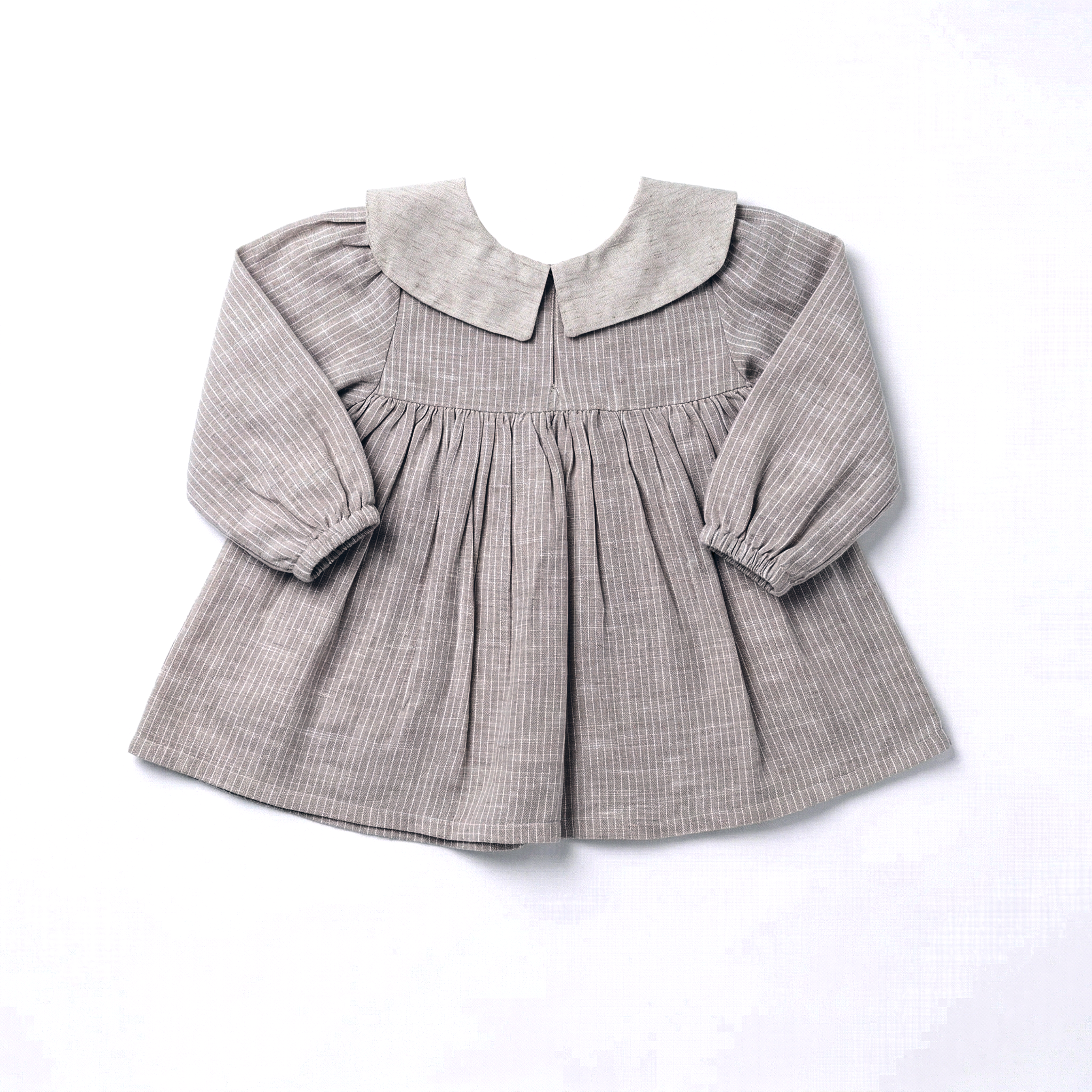 Girls’ Beige Striped Cotton Frock with Contrast Collar
